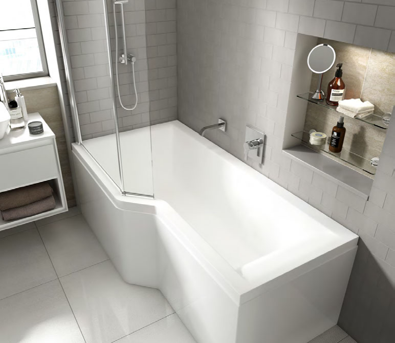Carron Carronite Urban Edge 1675 x 850mm LH Shower Bath White