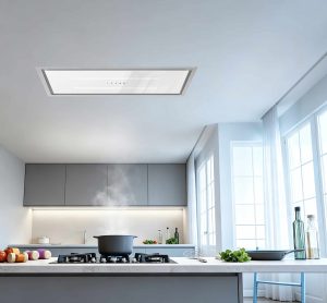 ViandPro - Aria Flush Fit Ceiling Hood 90x30 - With WiFi App Control - White/Stainless Steel - Fits Between Joists - Ducted or Recirculated - VP-CH93WHTSS