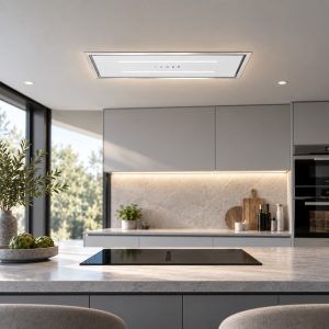 ViandPro - Aria Flush Fit Ceiling Hood 90x30 - With WiFi App Control - White/Stainless Steel - Fits Between Joists - Ducted or Recirculated - VP-CH93WHTSS