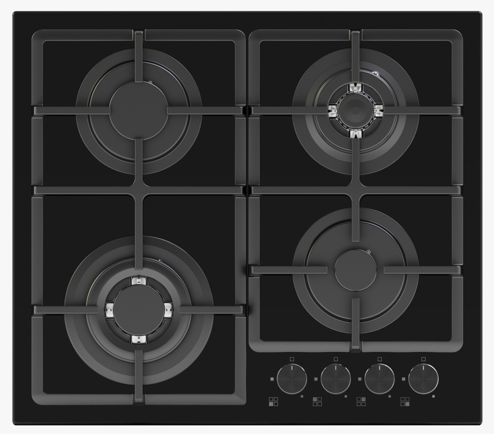 Avelis 60cm Gas on Glass Built-In Hob – compact 4-burner design with dual wok power