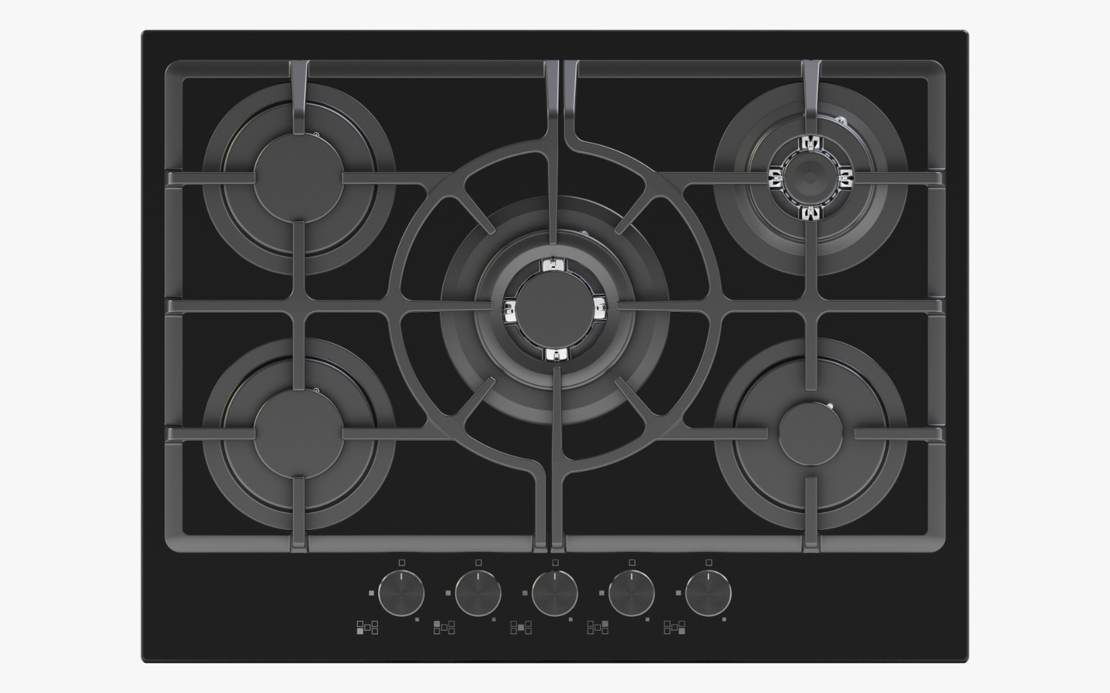 Avelis 70cm Gas on Glass Built-In Hob – dual wok burners and cast-iron supports