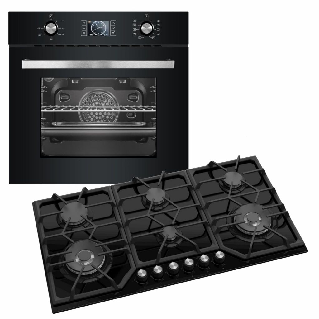 6 Burner Black Glass Gas Hob With 2 Wok Burners Modern Living