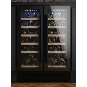 Avelis 60cm Dual Zone Twin Door Black Glass Wine Cooler