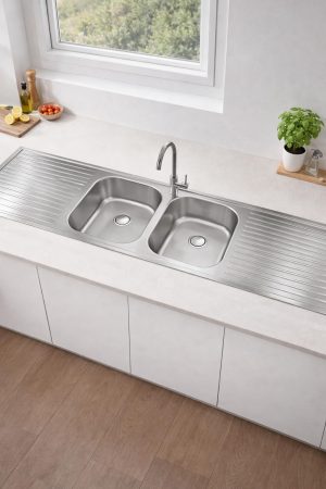 ViandPro Double Bowl Double Drainer Sink - 1800 x 500 mm - Satin Finish