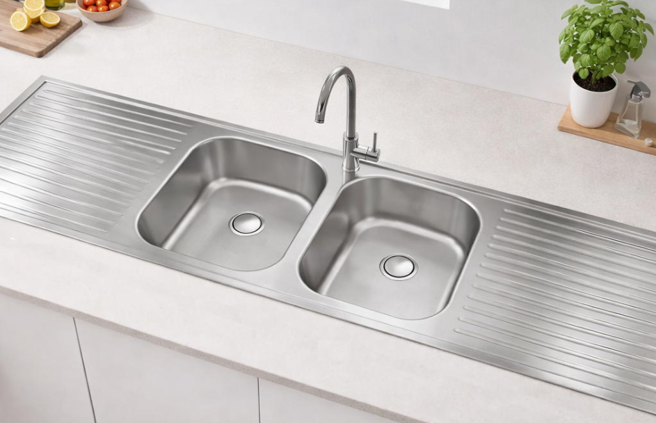 ViandPro double bowl double drainer sink top view