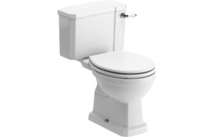 Siena Etude Close Coupled Comfort Height WC & Satin White Wood Effect Seat w/Br.Brass Finishes
