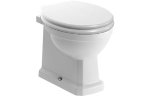 Siena Etude Back To Wall Comfort Height WC & Satin White Wood Effect Seat w/Br.Brass Finishes