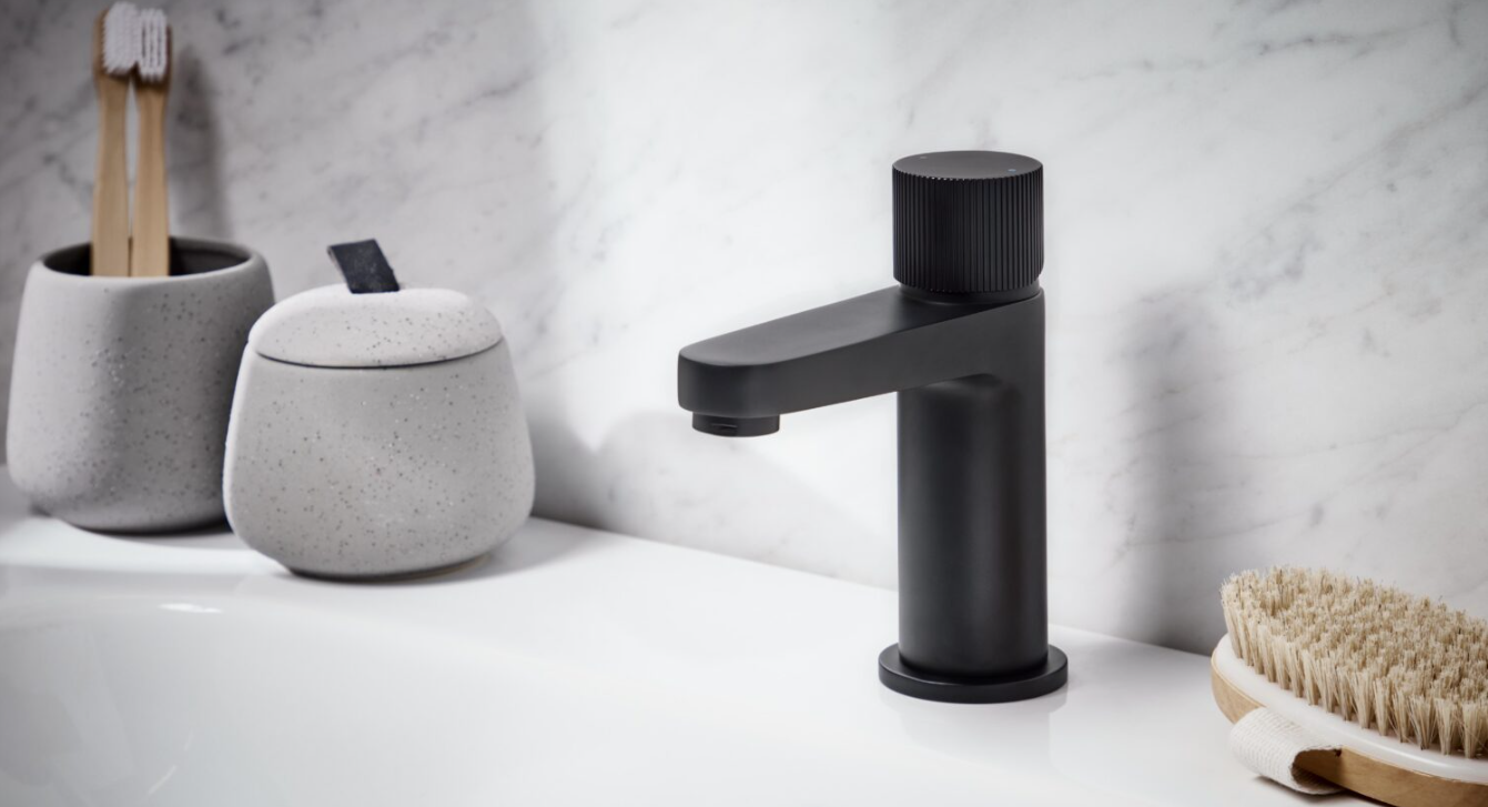 Black bathroom taps and shower brassware