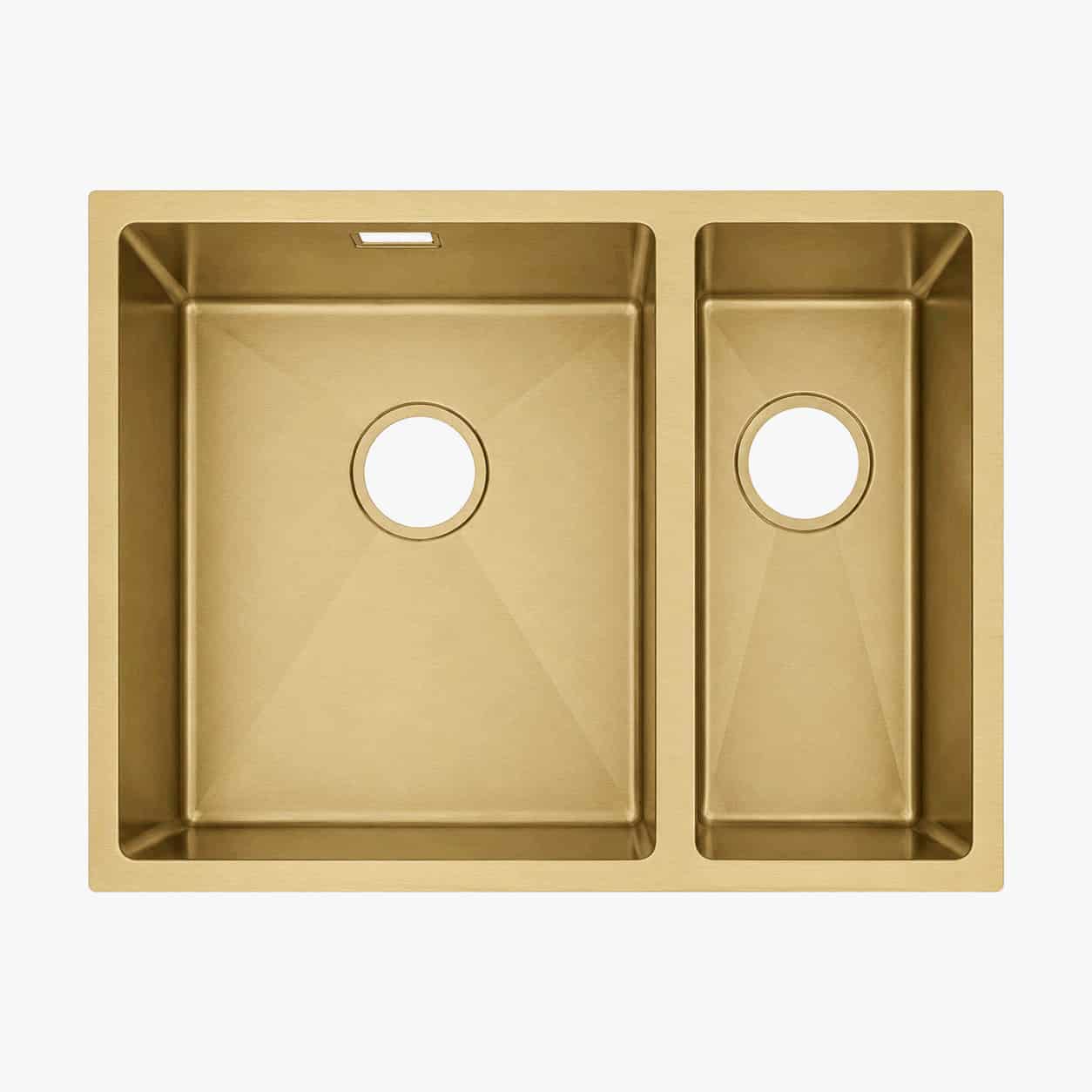 Zara Brushed Brass 1.5 bowl undermount kitchen sink with left-hand smaller bowl