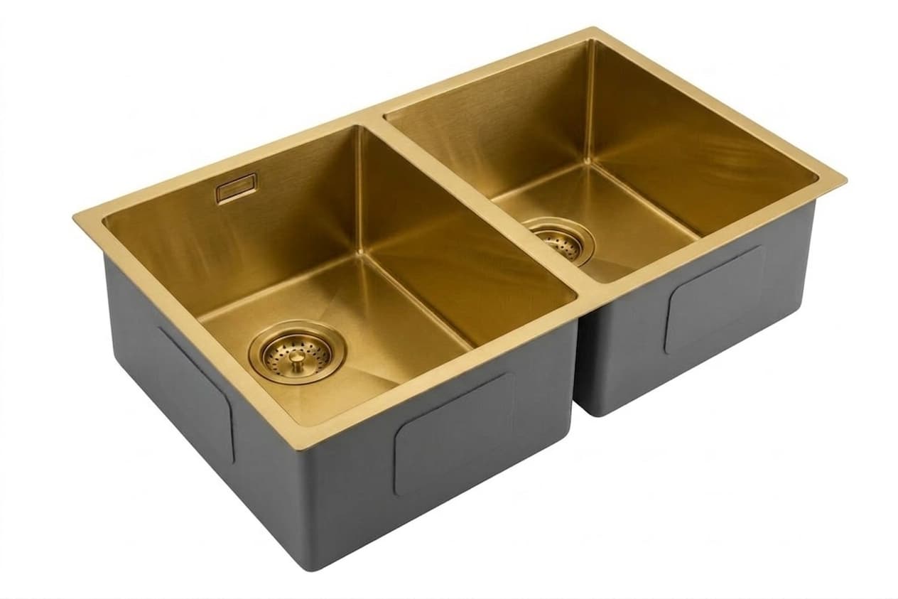Zara Brushed Brass double bowl undermount kitchen sink