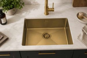 Zara Large Undermount Kitchen Sink - 590 x 440mm - Brushed Gold