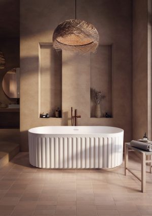 Cudos Lira Oval Fluted Freestanding Bath - 1700 x 750 - Matt White