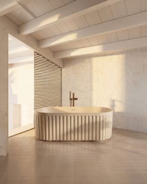 Cudos Lira Oval Fluted Freestanding Bath - 1700 x 750 - Matt Stone