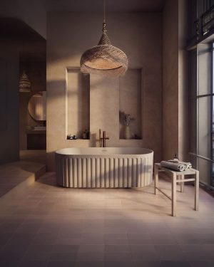 Cudos Lira Oval Fluted Freestanding Bath - 1700 x 750 - Matt Clay