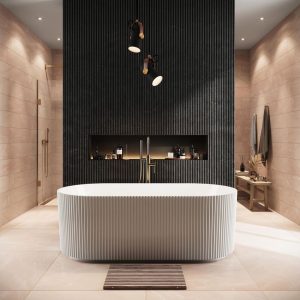 Cudos Labyrinth Oval Fluted Freestanding Bath - Gloss White