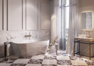 Cudos Bay Back to Wall Freestanding Bath - Gloss White