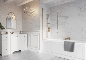 Dahlia Single Panel Bath Screen - Brushed Brass