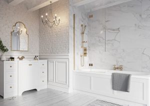 Dahlia Inward Opening Bath Screen - Brushed Brass