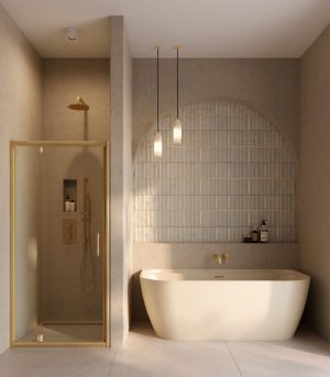 Cudos Bay Back to Wall Freestanding Bath - Matt Stone
