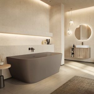 Cudos Bay Back to Wall Freestanding Bath - Matt Clay